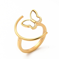 Chapado en Oro Real 18K Revestimiento iónico (ip) 304 anillos para los dedos de acero inoxidable, anillos de banda ancha de mariposa de concha blanca sintética para mujer, real 18 k chapado en oro, tamaño de EE. UU. 7 3/4 (17.9 mm), 2 mm