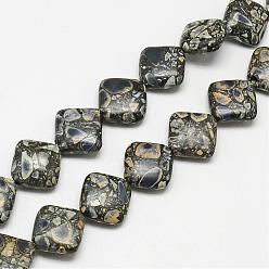 Noir Chapelets de perles turquoises synthétiques, teint, losange, noir, 17~19x17~19x4~7mm, Trou: 1.5mm, Environ 24 pcs/chapelet, 15.7 pouce