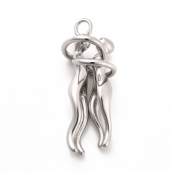 Stainless Steel Color 304 Stainless Steel Pendants, Human Huging, Stainless Steel Color, 37.5x13mm, Hole: 3.4mm