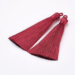 Rouge Nylon pompon grandes décorations pendantes, rouge, 83~92x9~10mm, Trou: 1.5~4mm