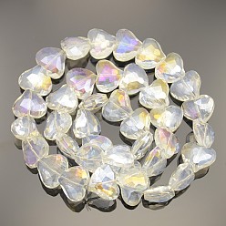 Ghost White Faceted Heart Electroplate AB Color Plated Glass Beads Strands, Ghost White, 16.5x19.5x9mm, Hole: 1mm, about 40pcs/strand, 24.4 inch