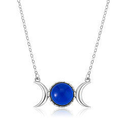Bleu Collier pendentif triple lune déesse zircone cubique, bijoux en argent sterling pour femmes, bleu, 15.75 pouce (40 cm)