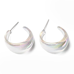 Blanc Boucles d'oreilles puces rondes en résine avec 316 épingles en acier inoxydable, boucles d'oreilles demi-créoles, blanc, 26x13.5mm