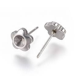 Stainless Steel Color 304 Stainless Steel Ear Stud Components, For Pointed Back Rivoli Rhinestone, Flower, Stainless Steel Color, Fit For 4mm Rhinestone, 7.5x7mm, Pin: 0.9mm