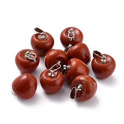 Красный Камень Природные красной яшмы подвески, с петлями из платиновой латуни, яблоко, 14~15x14x14 мм, отверстие : 6x3 мм
