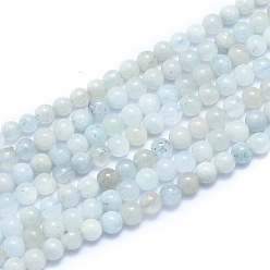 Alice Blue Natural Aquamarine Beads Strands, Round, Alice Blue, 4~5mm, Hole: 0.7mm, about 86pcs/Strand, 15.55 inch(39.5cm)