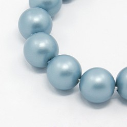 Светлый Стально-синий Круглый перлы раковины матовые бусины нити, светло-стальной синий, 10 мм, отверстие : 1 мм, около 40 шт / нитка, 15.7 дюйм