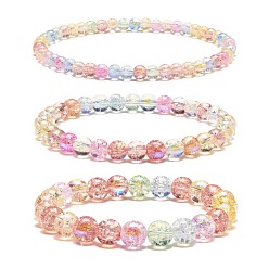 Colorful Sparkling Crackle Glass Round Beads Stretch Bracelets Set, Cute Bracelets for Teen Girl Women, Colorful, Inner Diameter: 2~2-1/4 inch(5.2~5.6cm), 3pcs/set