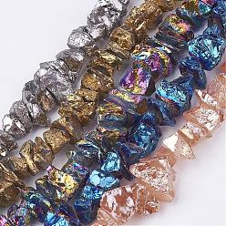 Mixed Color Electroplated Natural Quartz Crystal Bead Strands, Nuggets, Mixed Color, 10~24.5x5.5~16x2~23mm, Hole: 1mm, about 54~64pcs/strand, 15.1~15.9 inch