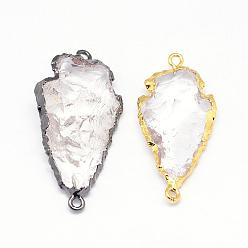 Mixed Color Electroplate Quartz Crystal Links Connectors, Rock Crystal, with Brass Finding, Arrowhead, Mixed Color, 30~47x14~23x5~12mm, Hole: 2mm