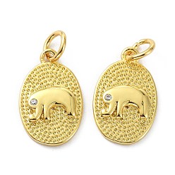 Real 18K Gold Plated Brass Rhinestone Pendants, with Jump Ring, Long-Lasting Plated, Textured, Oval with Elephant, Crystal, Real 18K Gold Plated, 16x10x2mm, Hole: 3mm