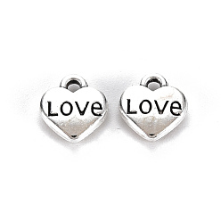 Antique Silver Tibetan Style Alloy Charms, Lead Free & Cadmium Free, Heart with Word Love, Antique Silver, 8.5x7.5x2.5mm, Hole: 1.2mm, about 925pcs/500g