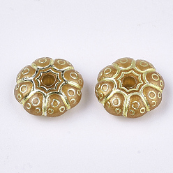 Goldenrod Plating Acrylic Beads, Metal Enlaced, Flower, Goldenrod, 10.5x4mm, Hole: 1.8mm, about 1800pcs/500g