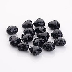 Black Handmade Lampwork Beads, Heart, Black, 12x12x8mm, Hole: 2mm