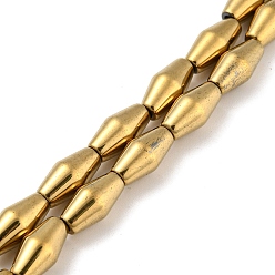 Plateado en Oro Hebras de cuentas de hematita magnética sintética electrochapada, bicono, oro chapado, 6.2~6.5x12~12.5 mm, agujero: 1.4 mm, sobre 33 unidades / cadena, 16.89'' (42.9 cm)