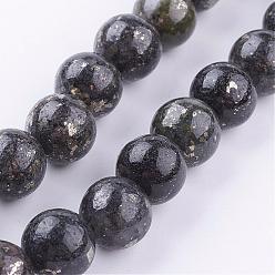 Pirita Perlas de pirita naturales hebras, rondo, 10 mm, agujero: 1 mm, sobre 38 unidades / cadena, 16 pulgada