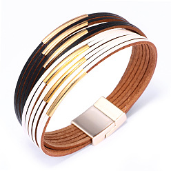 Mixed Color Genuine Cowhide Leather Cord Multi-strand Bracelets, with Alloy Findings, Mixed Color, 7-1/2 inch(19cm), 30mm