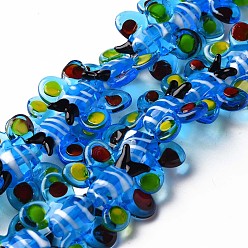 Dodger Blue Handmade Lampwork Beads Strands, Butterfly, Dodger Blue, 18~20x23~24.5x8~9mm, Hole: 1.2mm, about 35pcs/strand, 19.49''(49.5cm)