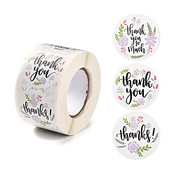Colorful 1.5 Inch Self-Adhesive Stickers, Roll Sticker, Flat Round with Flowers & Word Thank You, for Party Decorative Presents, Colorful, 3.8cm, 500pcs/roll