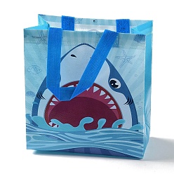 Dodger Blue Cartoon Printed Shark Non-Woven Reusable Folding Gift Bags with Handle, Portable Waterproof Shopping Bag for Gift Wrapping, Rectangle, Dodger Blue, 11x21.5x23cm, Fold: 28x21.5x0.1cm