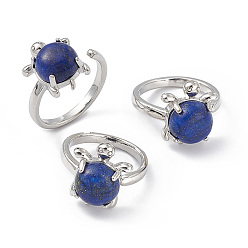 Lapis Lazuli Natural Lapis Lazuli Turtle Open Cuff Ring, Platinum Brass Jewelry for Women, Inner Diameter: 16.2mm