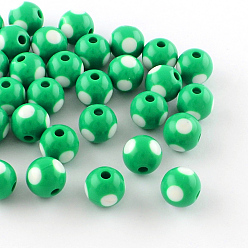 Spring Green Dot Pattern Opaque Acrylic Beads, Round, Spring Green, 16x15mm, Hole: 3mm, about 220pcs/500g