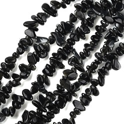 Obsidienne Obsidienne naturelle perles brins, puce, 1.5~4.5x3~13x2.5~8mm, Trou: 0.6mm, 30.94~31.97 pouce (78.6~81.2 cm)