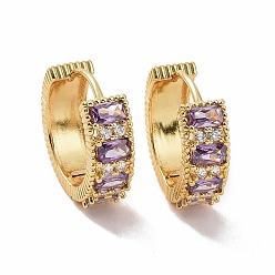 Thistle Cubic Zirconia Rectangle Hoop Earrings, Golden Brass Jewelry for Women, Thistle, 20.5x22x7mm, Pin: 1.2mm