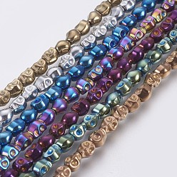 Mixed Color Electroplated Non-magnetic Synthetic Hematite Bead Strand, Grade AA, Skull, Mixed Color, 6x4.5x4.5mm, Hole: 1mm, about 67pcs/strand, 15.43 inch(39.2cm)