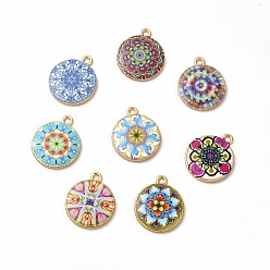 Mixed Color Alloy Printed Pendants, Cadmium Free & Nickel Free & Lead Free, Flat Round, Mixed Color, 21.5x18x3mm, Hole: 1.8mm