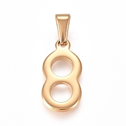 Number 304 Stainless Steel Pendants, Number, Golden, Num.8, 21x10x1.5mm, Hole: 6.5x3mm