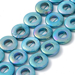 Turquoise Moyen Brins de perles d'eau douce naturelles teintes en coquillage, couleur ab , donut, turquoise moyen, 15x2.5mm, Trou: 0.5mm, Environ 25~26 pcs/chapelet, 15.16''~15.28'' (38.5~38.8 cm)