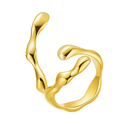 Настоящее золото 18K Кольца-манжеты shegrace 925 из стерлингового серебра, открытые кольца, широкая полоса кольца, форма коралла, реальный 18 k позолоченный, размер США 5, внутренний диаметр: 16 мм