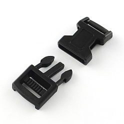 Черный Пом пластик сторона релиз пряжки, браслет выживание застежками, чёрные, 43x20.5x7 мм, отверстие : 16x3 мм