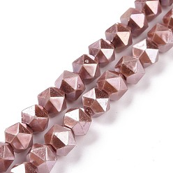 Pale Violet Red Glass Pearl Beads Strands, Faceted, Polygon, Pale Violet Red, 7.5x7.5mm, Hole: 1mm, about 49pcs/strand, 14.09 inch(35.8cm)
