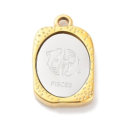 Pisces 304 Stainless Steel Pendants, Rectangle with Twelve Constellations Charm, Golden & Stainless Steel Color, Pisces, 23x14.5x3mm, Hole: 2mm