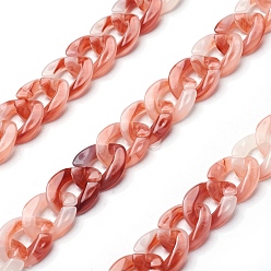 Light Coral Acrylic Curb Chains, Light Coral, Link: 13x10~10.5x2.5~3mm, about 70cm/strand, 27.56 inch