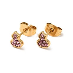 Light Rose Rhinestone Gourd Stud Earrings with 316 Surgical Stainless Steel Pins, Gold Plated 304 Stainless Steel Jewelry for Women, Light Rose, 6.5x5mm, Pin: 0.8mm