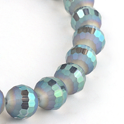 Aguamarina mediana Facetas hebras de perlas redondas de vidrio electroplate, arco iris chapado, aguamarina mediana, 9.5~10 mm, agujero: 2 mm, sobre 72 unidades / cadena, 26.7 pulgada