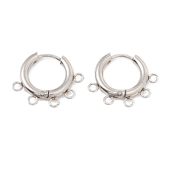 Stainless Steel Color 304 Stainless Steel Hoop Earring Findings, with Horizontal Loops, Ring, Stainless Steel Color, 16x20x2.5mm, Hole: 1.8mm, Pin: 0.9mm