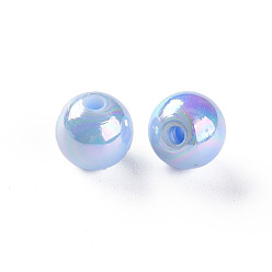 Light Sky Blue Opaque Acrylic Beads, AB Color Plated, Round, Light Sky Blue, 10x9mm, Hole: 2mm, about 940pcs/500g