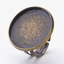 Bronze Antique Réglages de bague de doigt réglables en laiton, plat rond, taille 8, bronze antique, plateau: 23 mm, 18 mm
