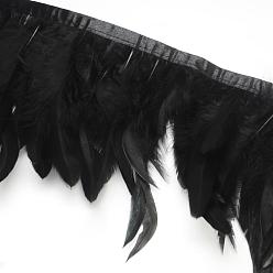 Black Fashion Feather Cloth Strand Costume Accessories, Black, 110~300x28~62mm, about 10yard/bag