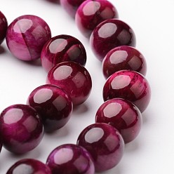 Medium Violet Red Round Natural Tiger Eye Bead Strands, Dyed, Medium Violet Red, 6mm, hole: 1mm, about 63~65pcs/strand, 15 inch
