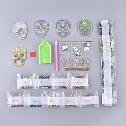 Mixed Color 5D DIY Diamond Painting Stickers Kits For Key Chain Making, with Diamond Painting Stickers, Resin Rhinestones, Diamond Sticky Pen, Lobster Clasps, Chain, Tray Plate and Glue Clay, Skull, Mixed Color, 77x56x2mm