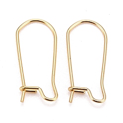 Real 18K Gold Plated 316 Surgical Stainless Steel Hoop Earring Findings, Kidney Ear Wires, Real 18k Gold Plated, 10 Gauge, 20x9x2.5mm, Pin: 0.7mm