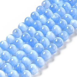 Cornflower Blue Natural Selenite Beads Strands, Grade A, Dyed, Round, Cornflower Blue, 8.5mm, Hole: 0.8mm, about 46pcs/strand, 15.35''(39cm)