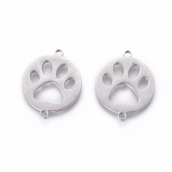 Stainless Steel Color 201 Stainless Steel Pet Links, Manual Polishing, Flat Round with Dog Footprint, Stainless Steel Color, 20x16x1.5mm, Hole: 1.5mm