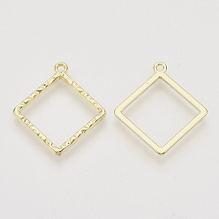 Light Gold Rack Plating Alloy Open Back Bezel Pendants, For DIY UV Resin, Epoxy Resin, Pressed Flower Jewelry, Rhombus, Light Gold, 30x27x2mm, Hole: 1.8mm