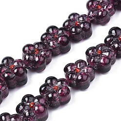Indigo Transparent Handmade Bumpy Lampwork Beads Strands, with Silver Glitter, Flower, Indigo, 13.5~14.5x14.5x8.5~10mm, Hole: 0.8~1.6mm, about 35pcs/strand, 18.50 inch~19.37 inch(47cm~49.2cm)